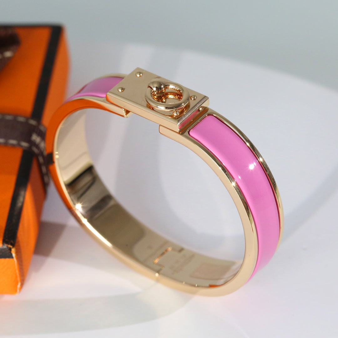 HERMES H RING LOCK BRACELET 12MM PINK