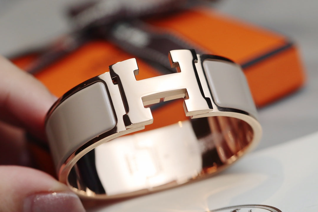 HERMES H BRACELET 18MM PINK GOLD BROWN