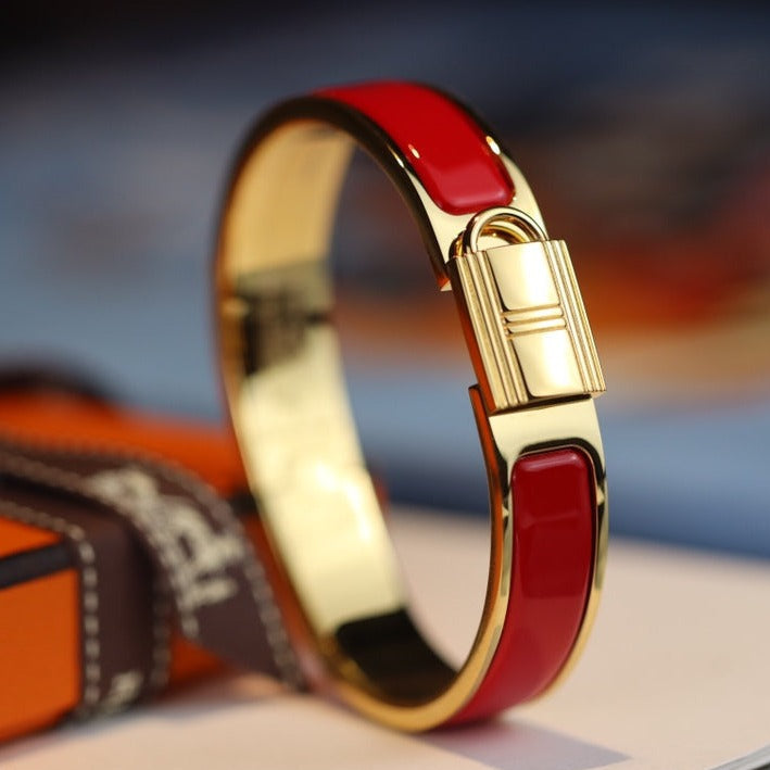 HERMES H LOCK RED GOLD BRACELET 12MM