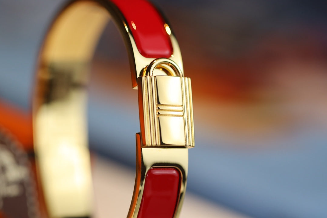 HERMES H LOCK RED GOLD BRACELET 12MM