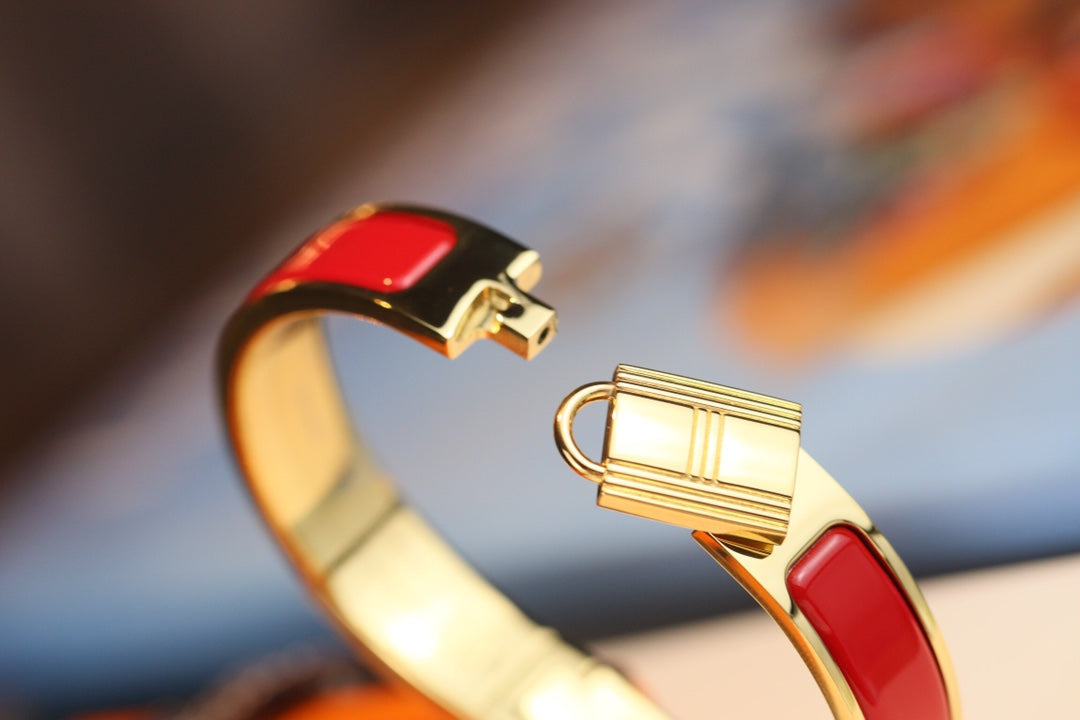 HERMES H LOCK RED GOLD BRACELET 12MM
