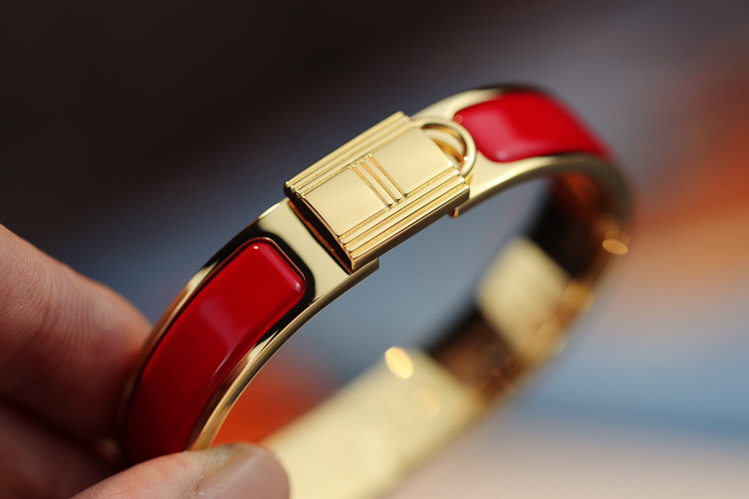 HERMES H LOCK RED GOLD BRACELET 12MM