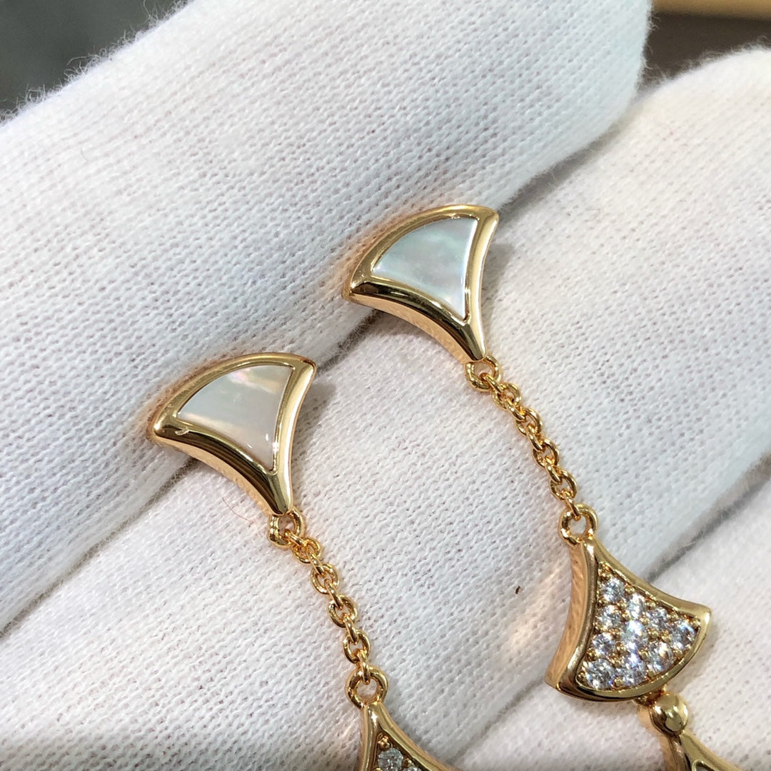 BVLGARI DREAM EARRINGS 3 MOTIFS DIAMOND MOP PINK GOLD
