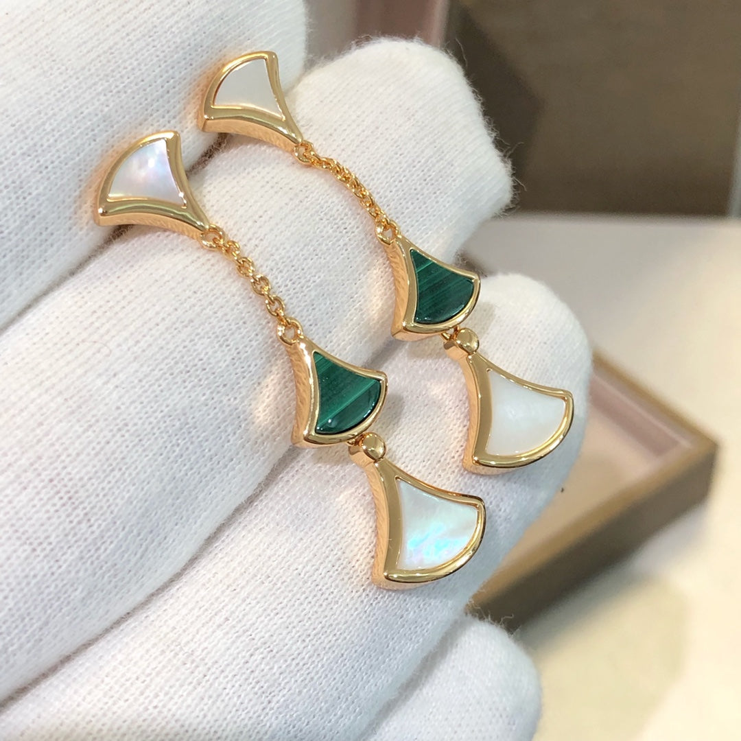 BVLGARI DREAM EARRINGS 3 MOTIFS MALACHITE MOP PINK GOLD