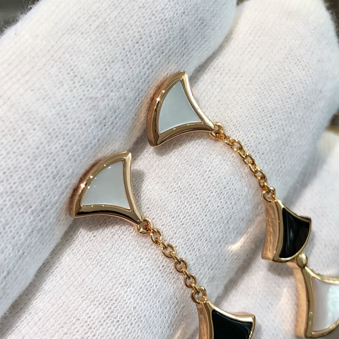 BVLGARI DREAM EARRINGS 3 MOTIFS ONYX MOP PINK GOLD