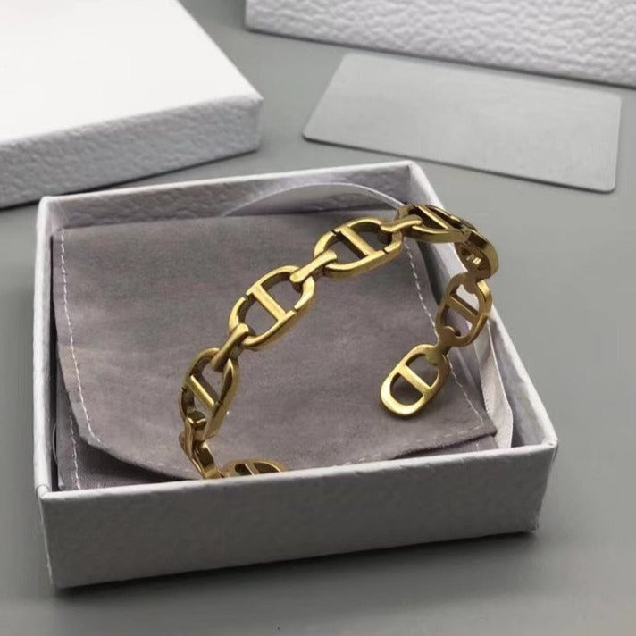 DIOR CD MOTIF GOLD CUFF BRACELET