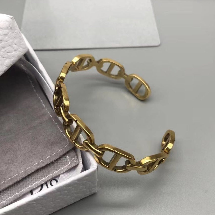 DIOR CD MOTIF GOLD CUFF BRACELET