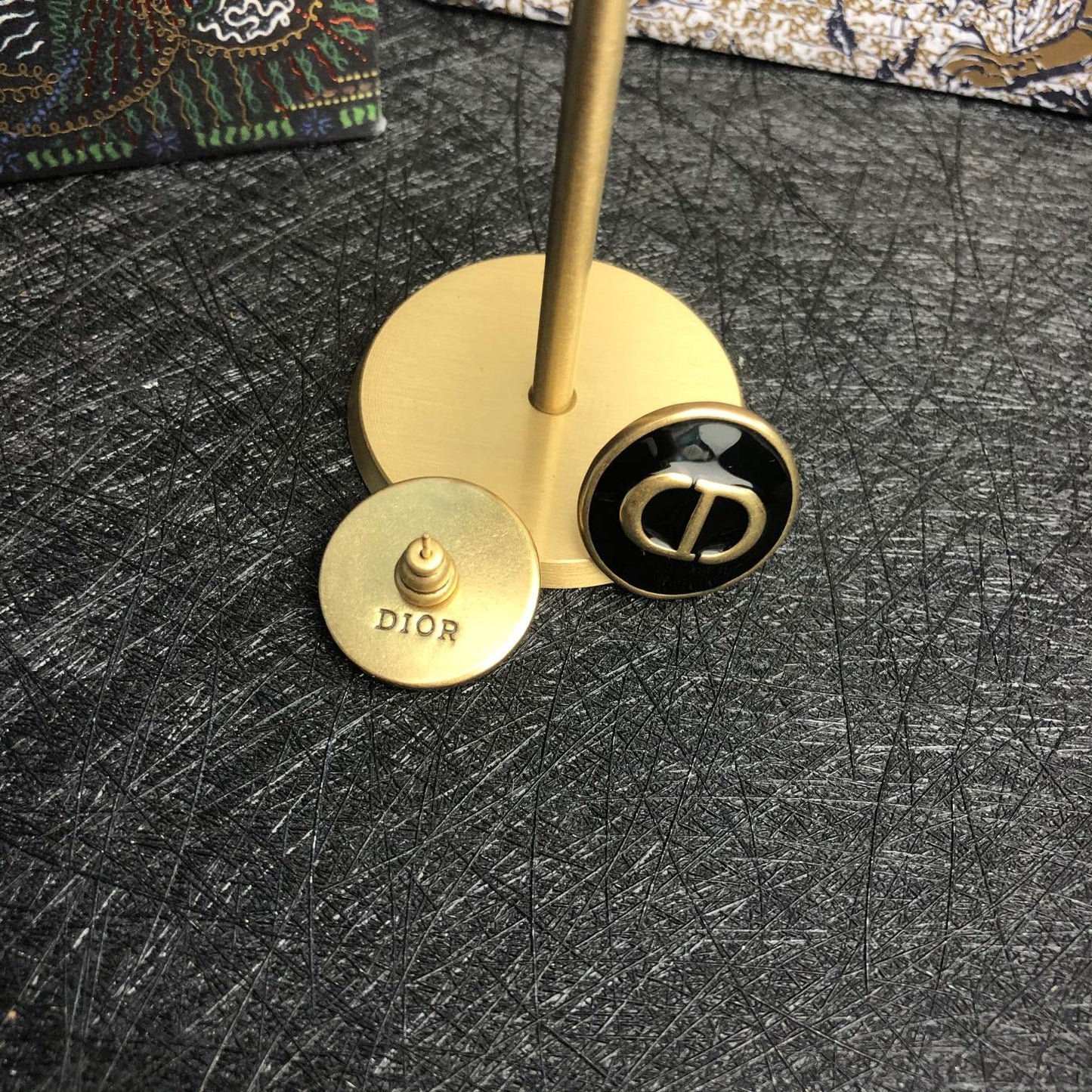 DIOR CD STUD ONYX EARRINGS