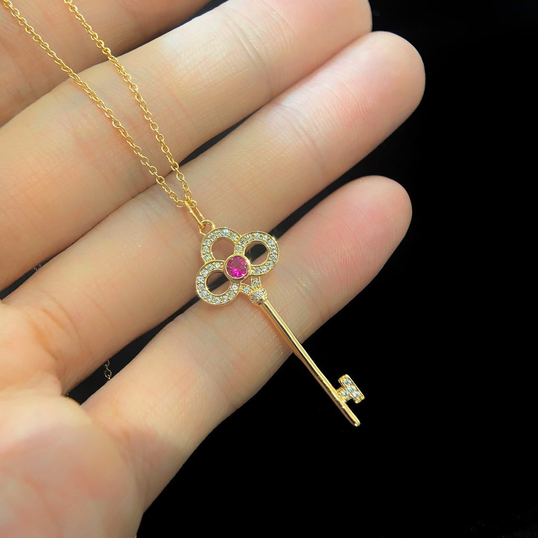 TIFFANY FLORET KEY PEDANT NECKLACE PINK DIAMOND