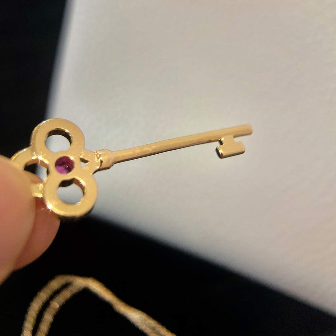 TIFFANY FLORET KEY PEDANT NECKLACE PINK DIAMOND