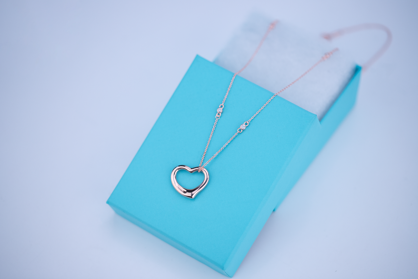 TIFFANY OPEN HEART PEDANT PINK GOLD NECKLACE