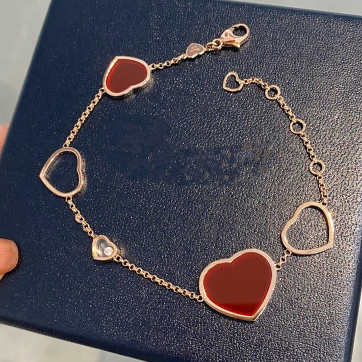 CHOPARD HAPPY HEART CARNELIAN PINK GOLD BRACELET
