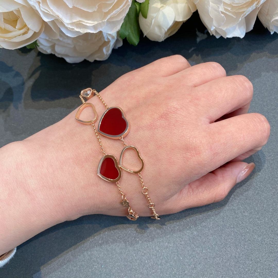 CHOPARD HAPPY HEART CARNELIAN PINK GOLD BRACELET