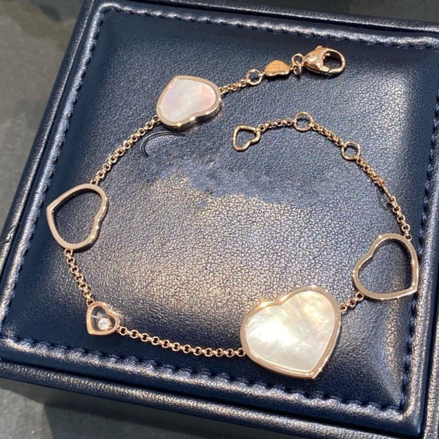 CHOPARD HAPPY HEART WHITE MOP PINK GOLD BRACELET