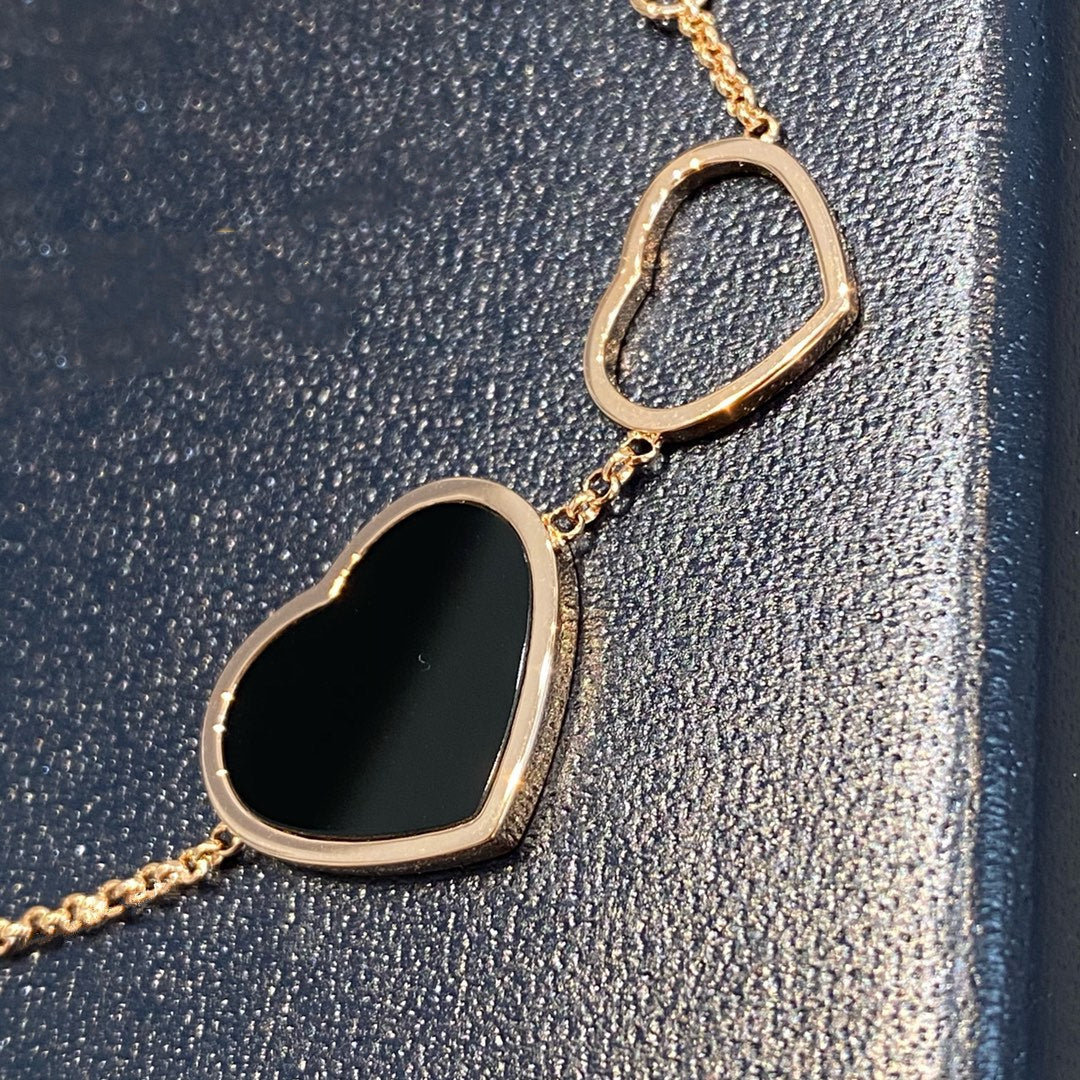 CHOPARD HAPPY HEART ONYX PINK GOLD BRACELET