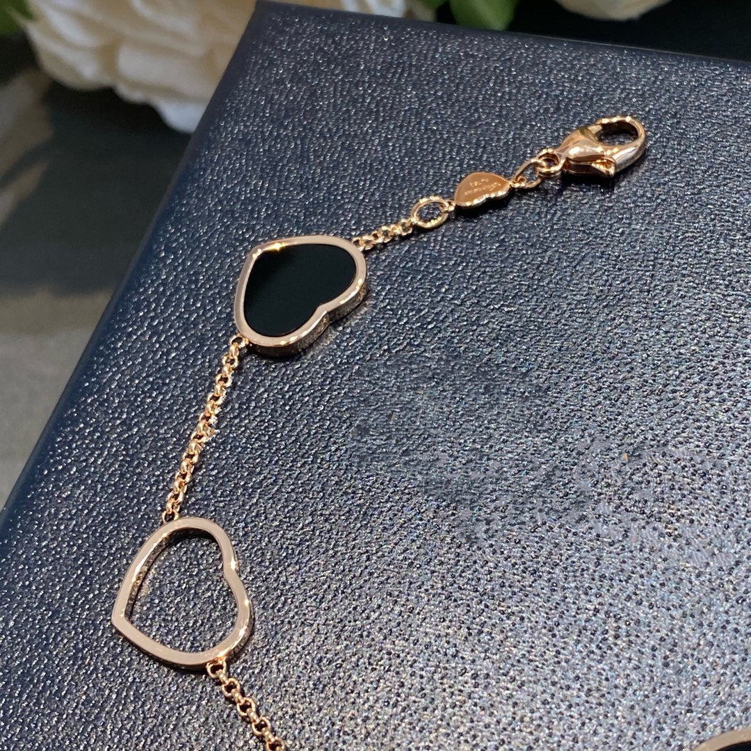 CHOPARD HAPPY HEART ONYX PINK GOLD BRACELET