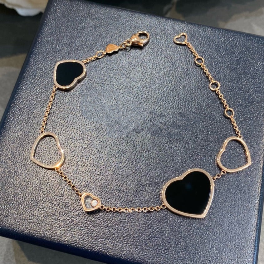 CHOPARD HAPPY HEART ONYX PINK GOLD BRACELET
