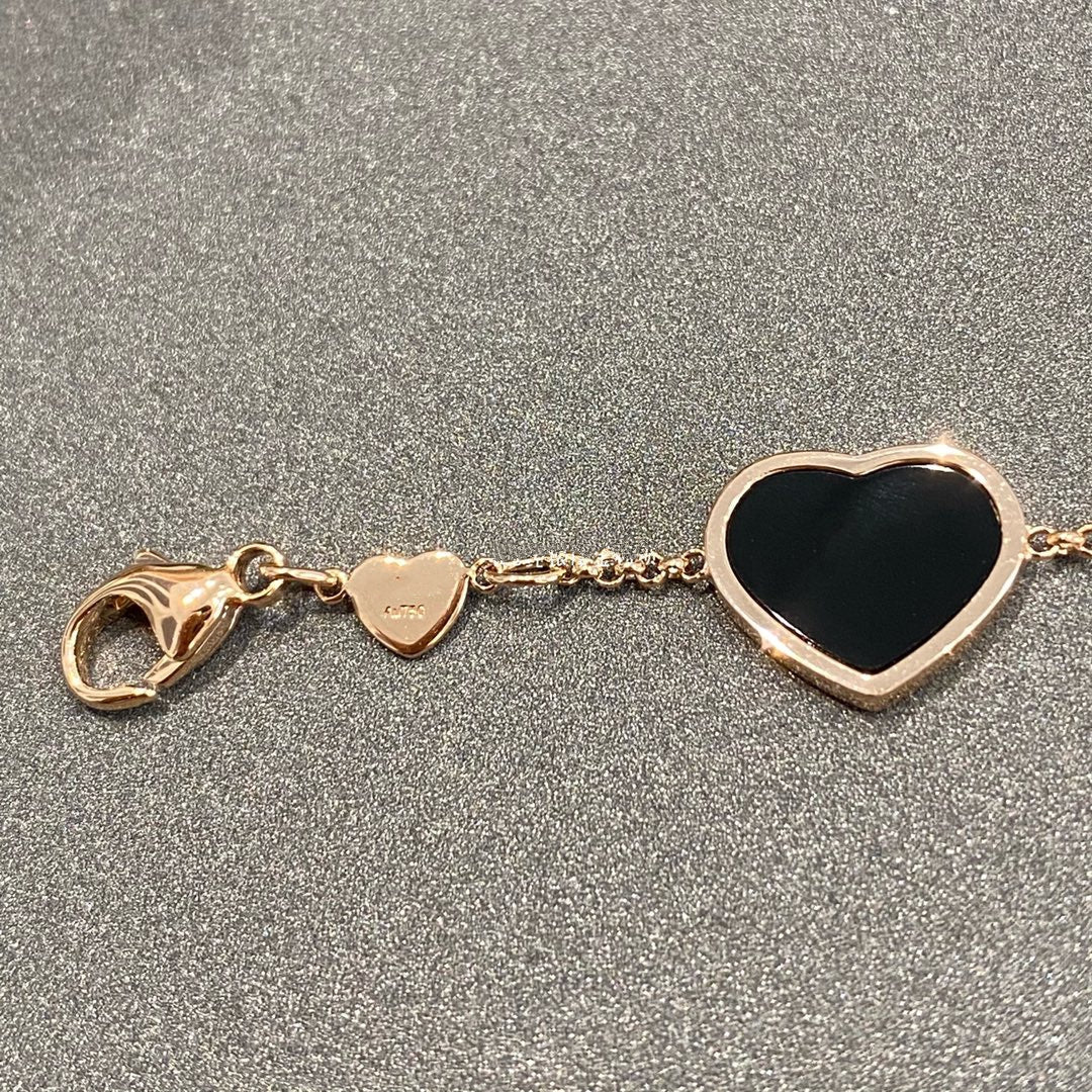 CHOPARD HAPPY HEART ONYX PINK GOLD BRACELET