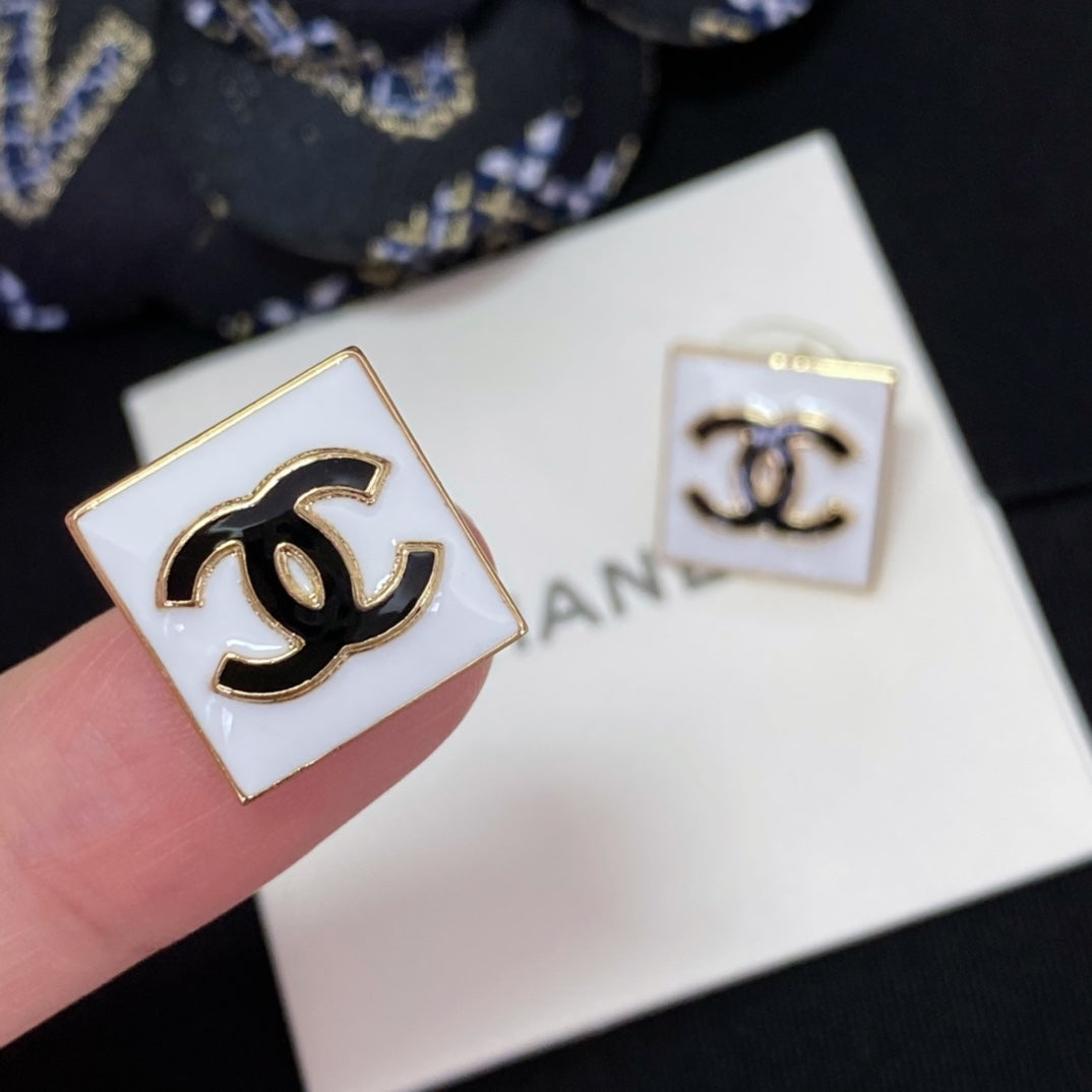 Chanel Double C Square Stud Earrings