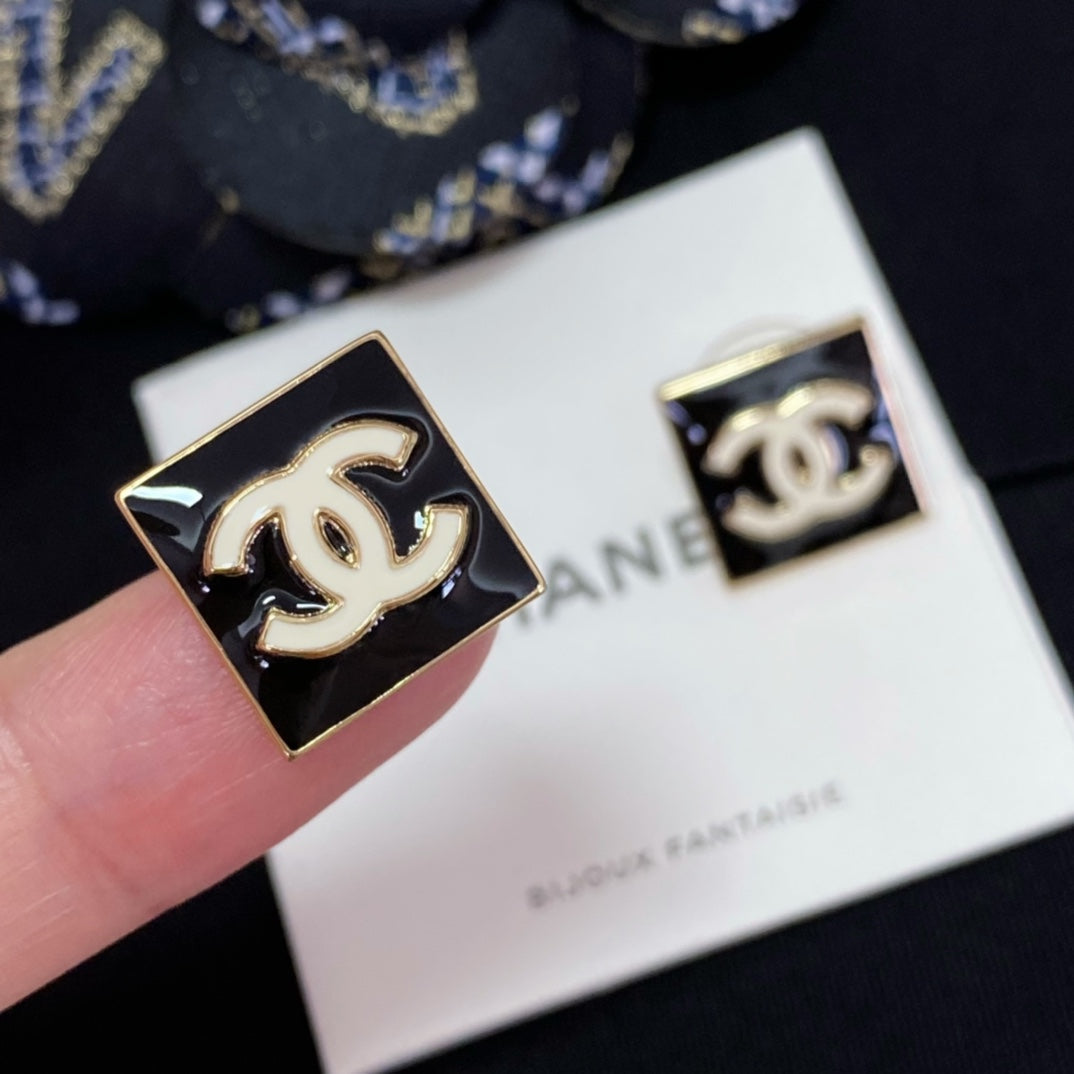 Chanel Double C Square Stud Earrings