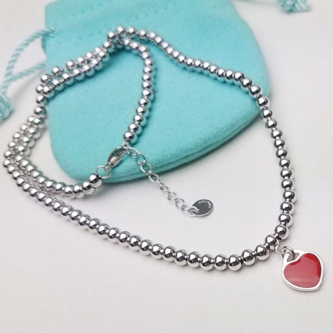 TIFFANY HEART PEDANT SILVER BALL CHAIN NECKLACE