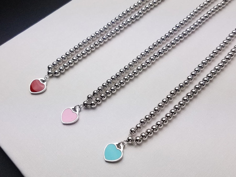 TIFFANY HEART PEDANT SILVER BALL CHAIN NECKLACE