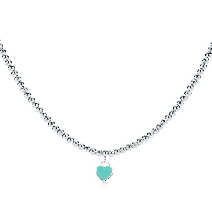 TIFFANY HEART PEDANT SILVER BALL CHAIN NECKLACE