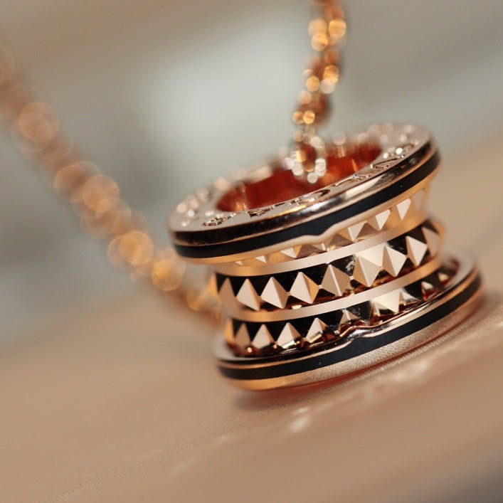 BVLGARI ZERO 1 ROCK PEDANT PINK GOLD BLACK NECKLACE