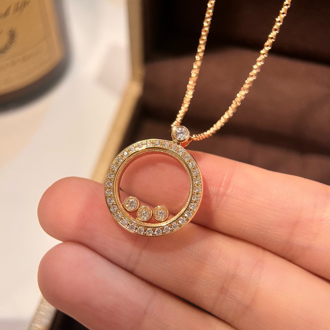 CHOPARD HAPPY HEART DIAMOND PINK GOLD NECKLACE