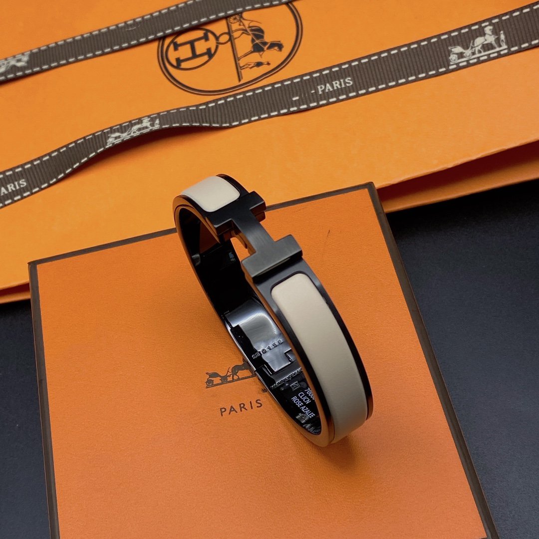 HERMES H BRACELET 12MM BLACK BEIGE CERAMIC