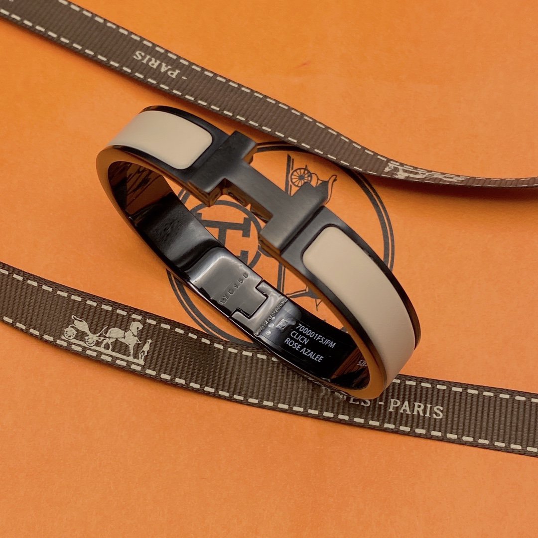 HERMES H BRACELET 12MM BLACK BEIGE CERAMIC
