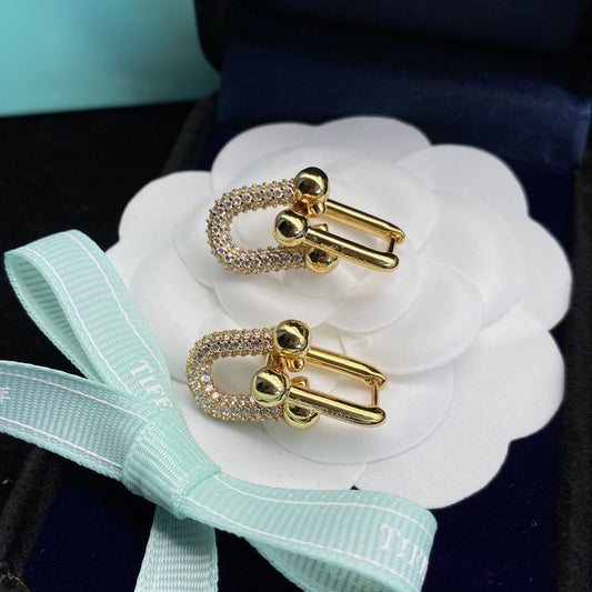 TIFFANY HARDWEAR LINK DIAMOND GOLD EARRINGS