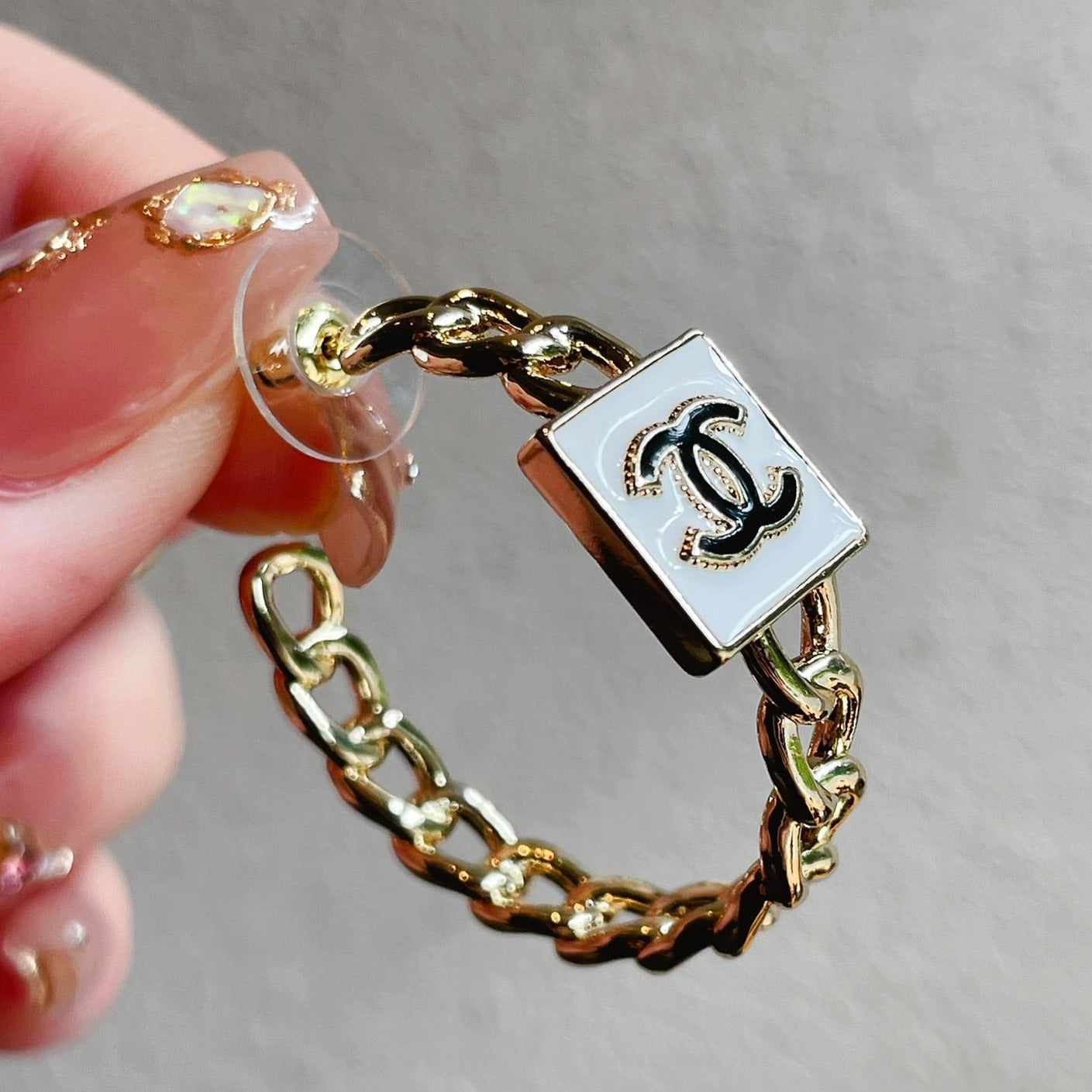 Chanel Double C Black White Hoop Earrings