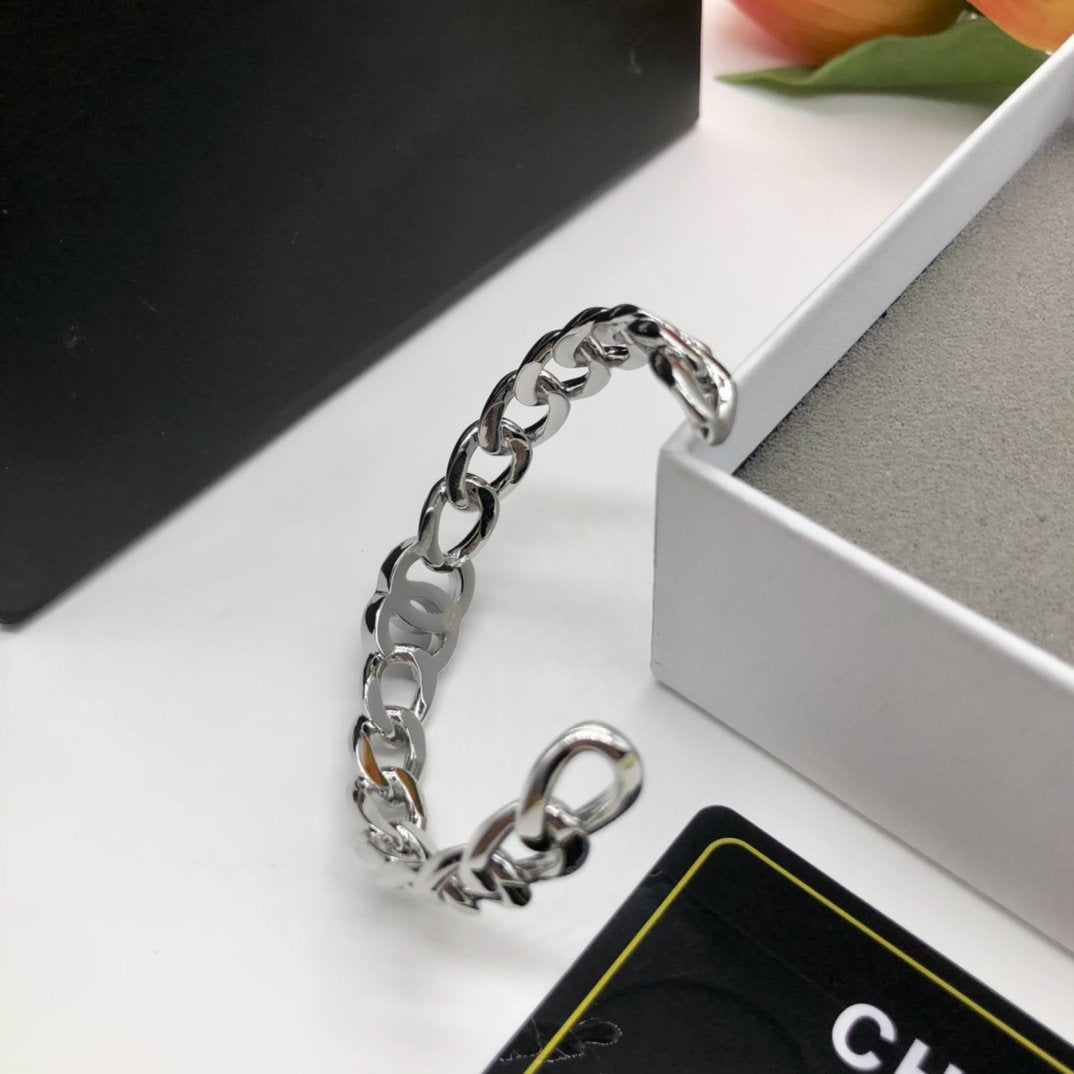 Chanel Double C Silver Cuff Bracelet