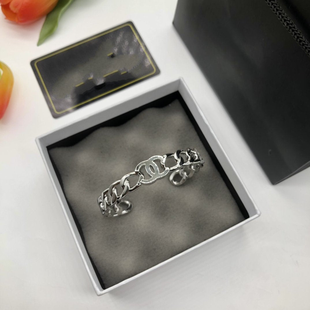 Chanel Double C Silver Cuff Bracelet