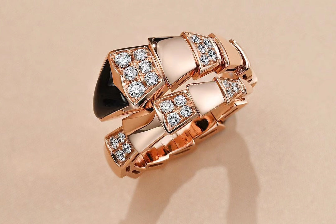 BVLGARI SERPENTI RING PINK GOLD DIAMOND ONYX