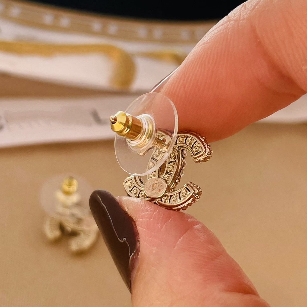 Chanel Double C Mop Gold Stud Earrings
