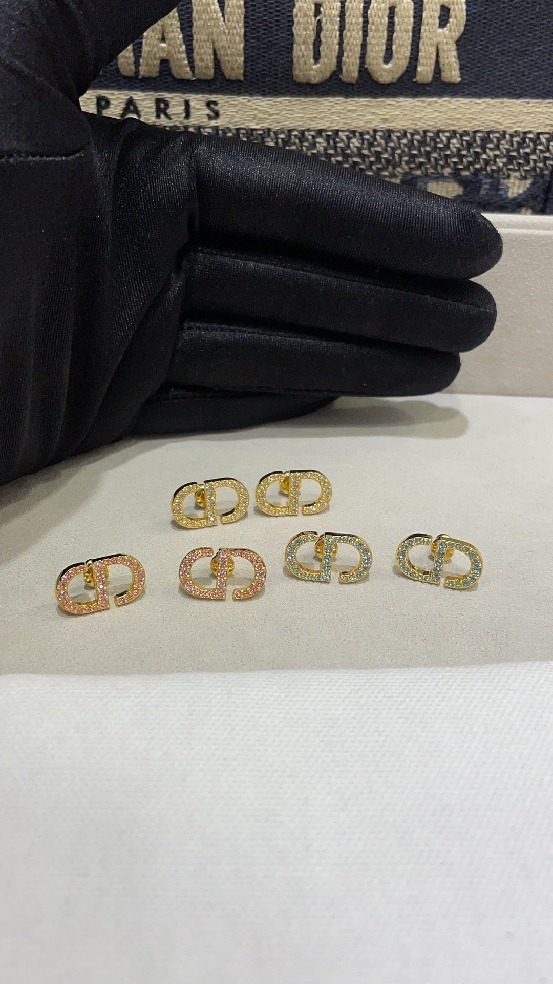 DIOR PETIT CD DIAMOND GOLD STUD EARRINGS