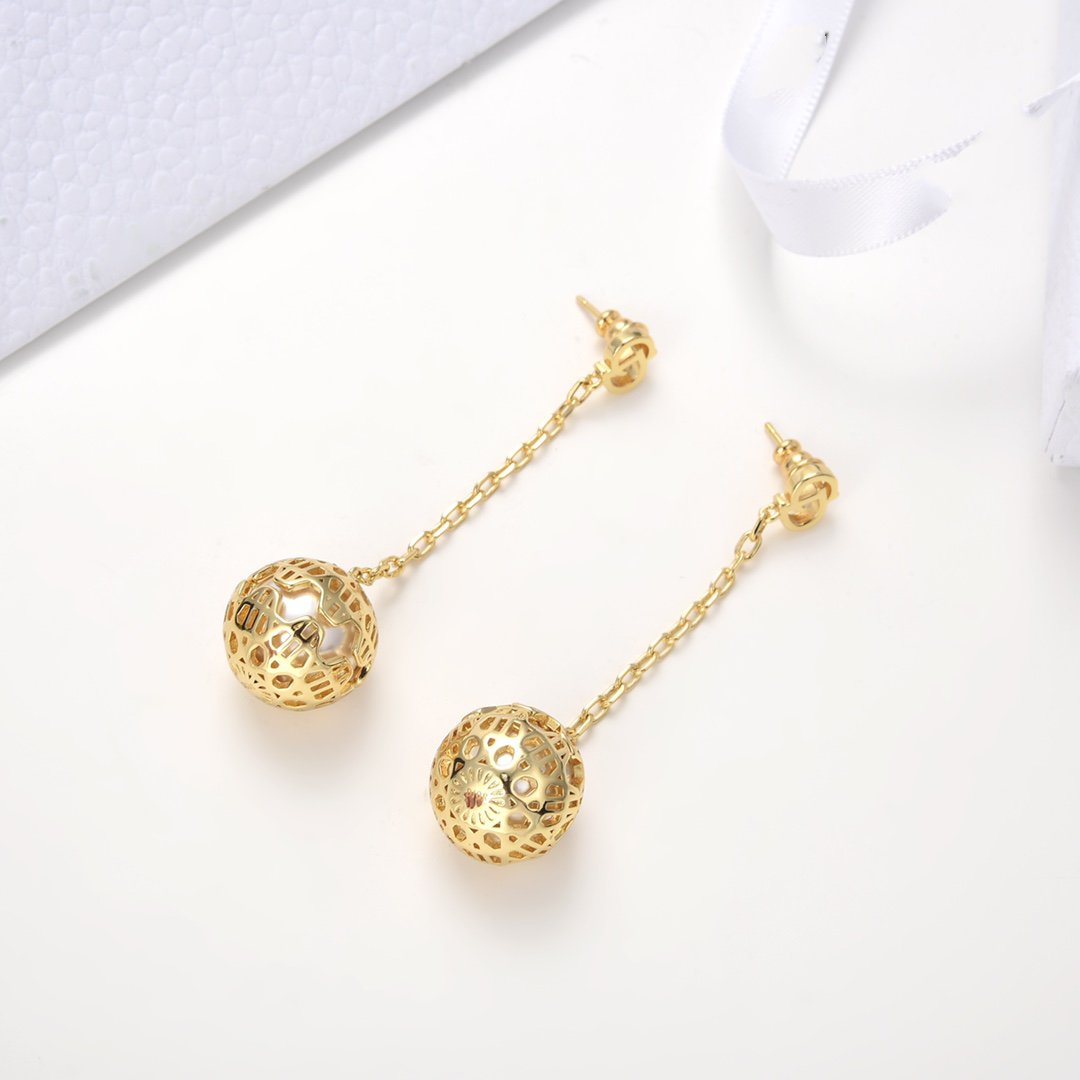 DIOR CD BALL DROP GOLD EARRINGS