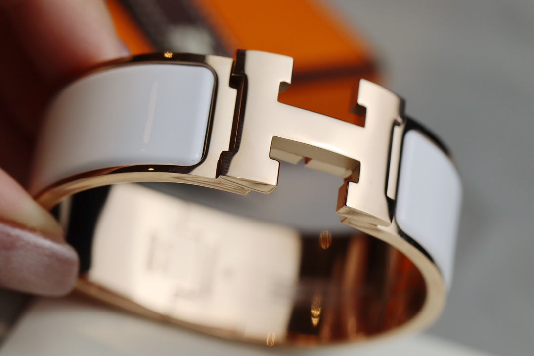 HERMES H BRACELET 20MM WHITE PINK GOLD