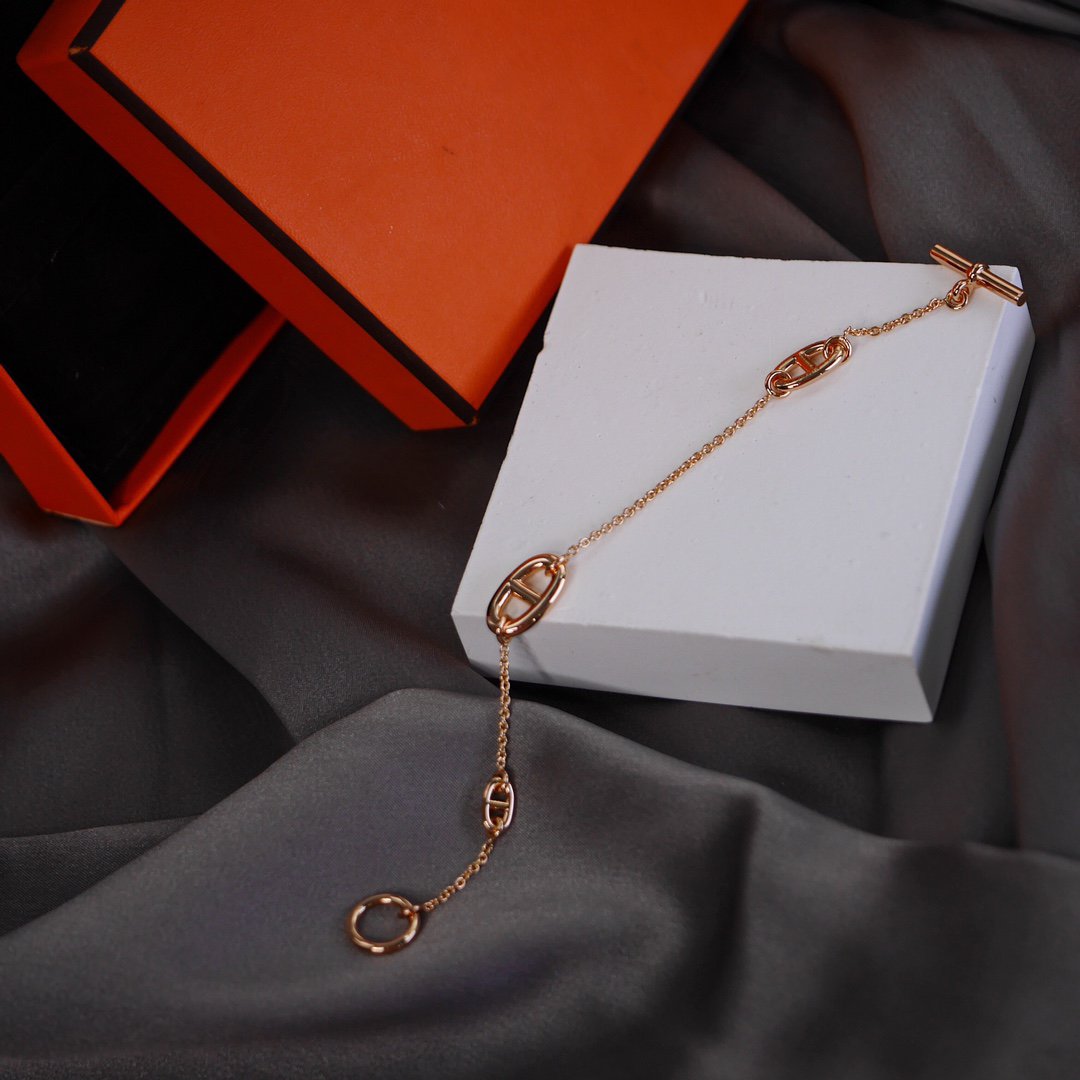 HERMES DANCRE CHAINE 3 MOTIF PINK GOLD BRACELET