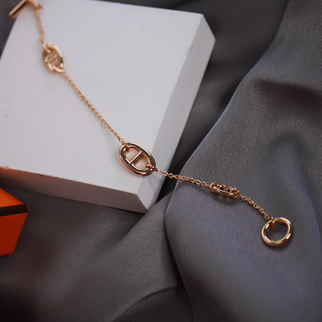 HERMES DANCRE CHAINE 3 MOTIF PINK GOLD BRACELET