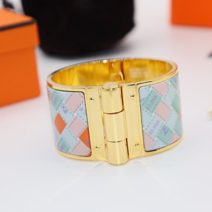 HERMES MULTICOLOR PINK BLUE HINGED BRACELET 36MM