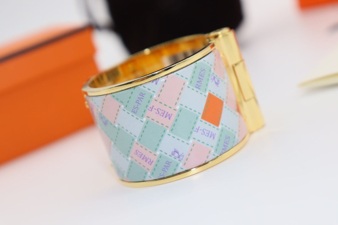 HERMES MULTICOLOR PINK BLUE HINGED BRACELET 36MM