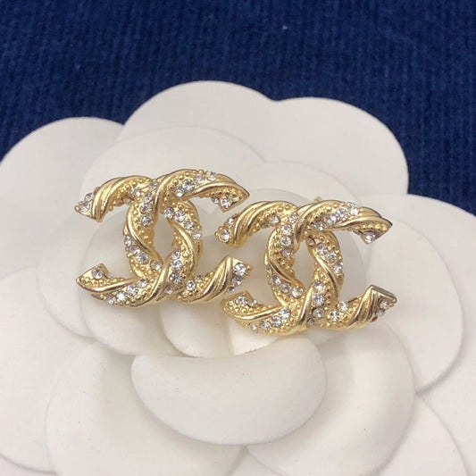 Chanel Gold Diamond Stud Medium Earrings