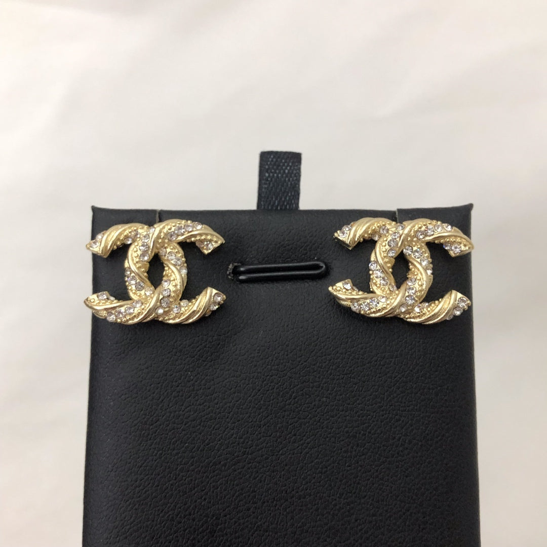 Chanel Gold Diamond Stud Medium Earrings