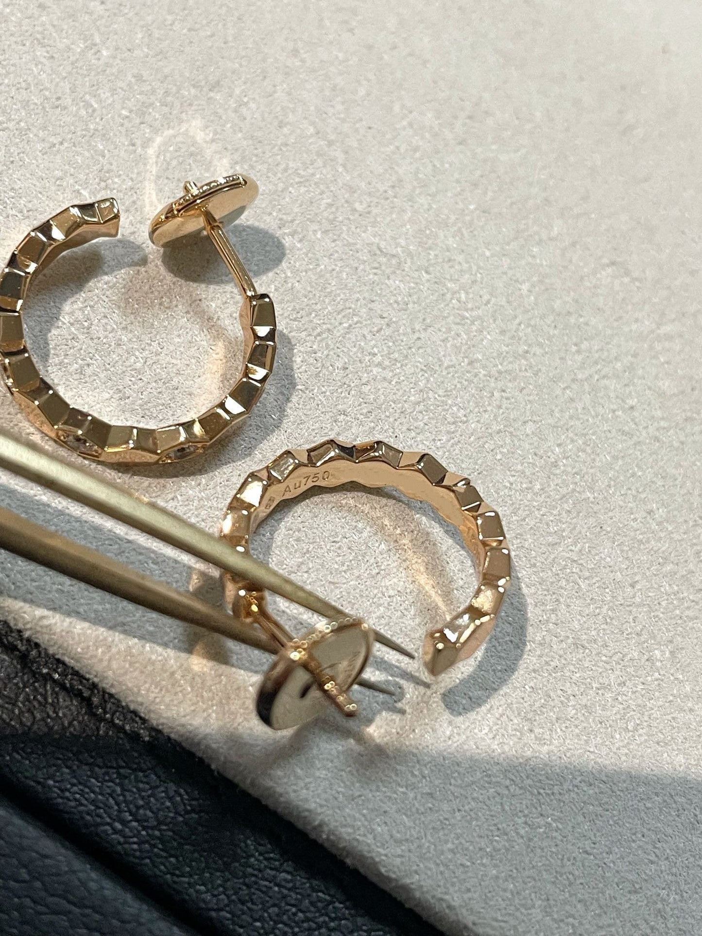 CHAUMET HONEE PINK GOLD DIAMOND HOOP EARRINGS