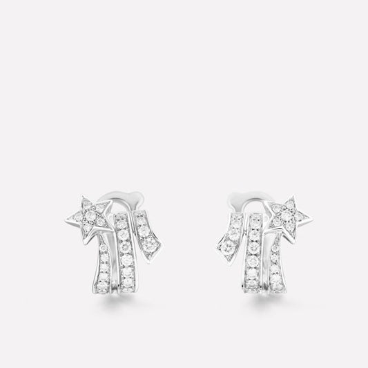 Chanel Star Double Row Diamond Silver Earrning