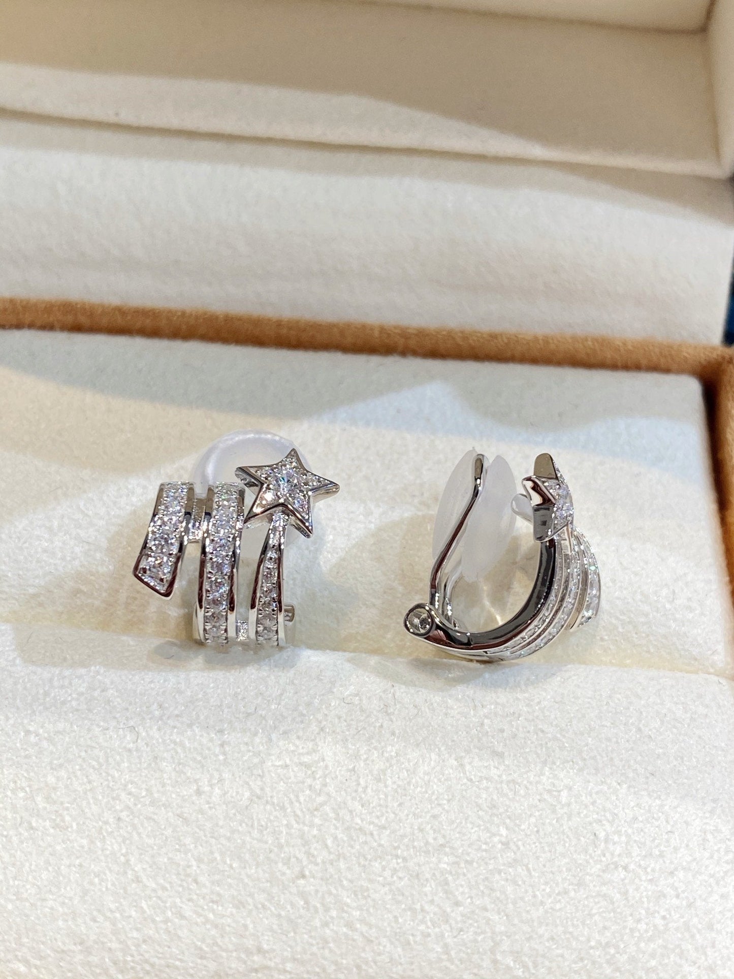 Chanel Star Double Row Diamond Silver Earrning
