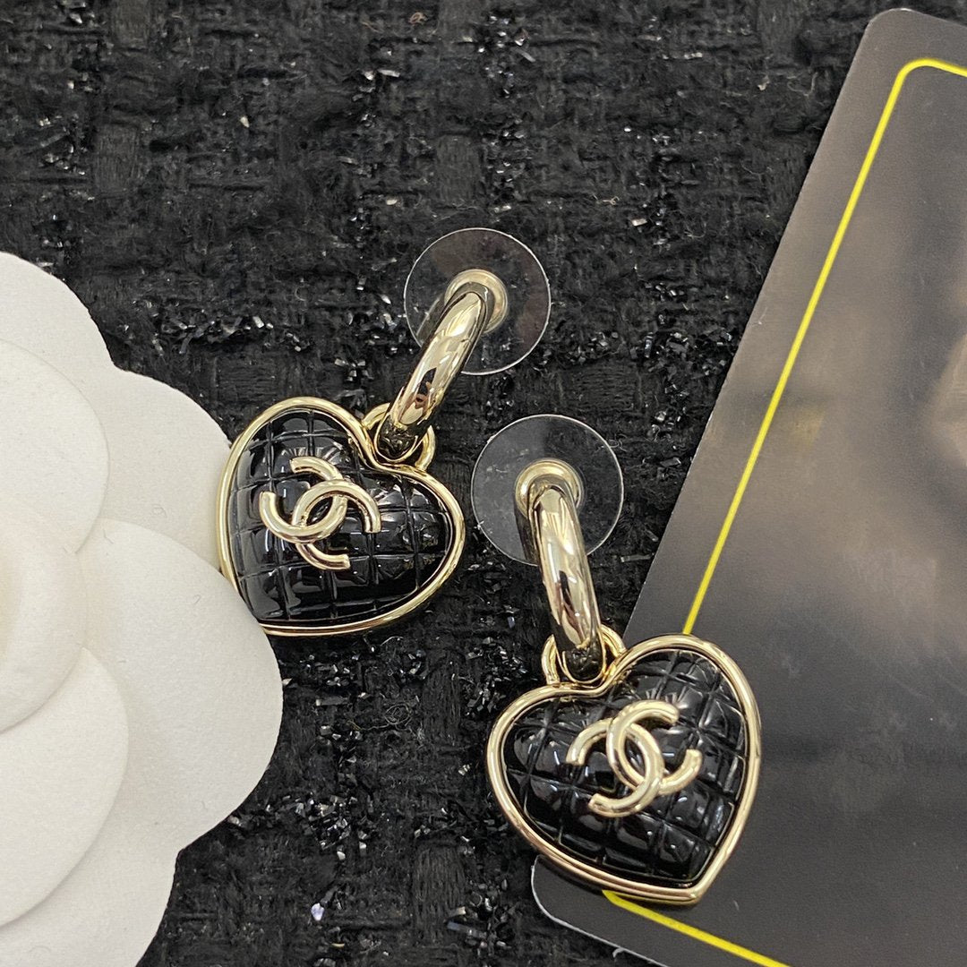 Heart Chanel Quilted Drop Earrings